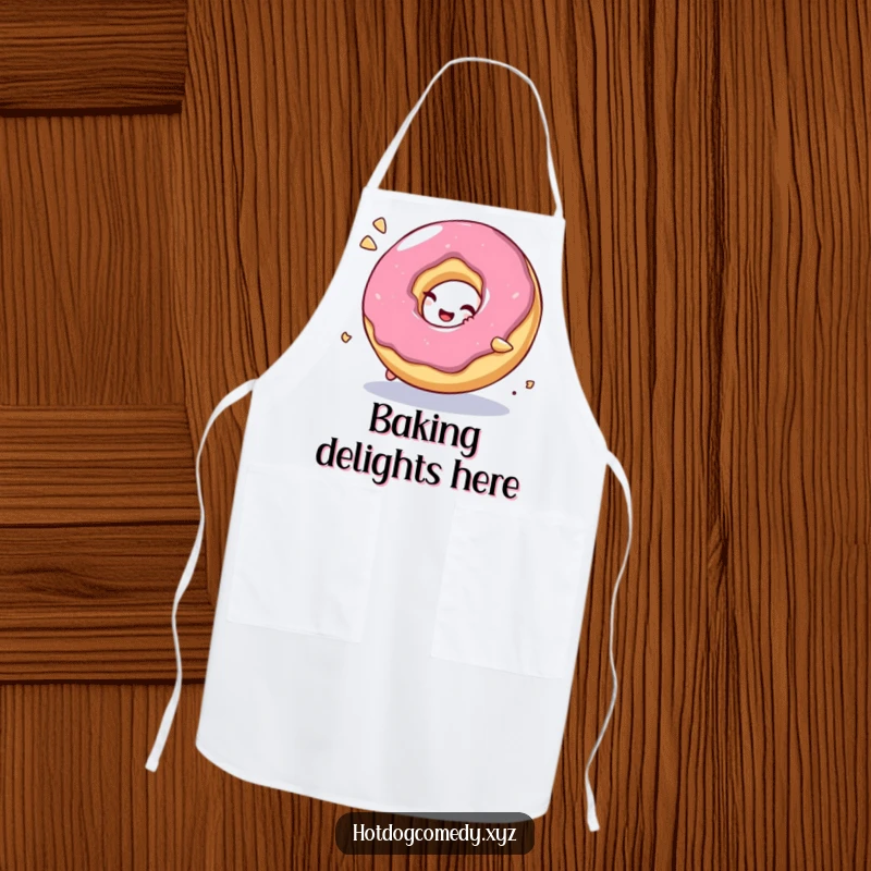 Funny Apron: A bubbly, giggling donut character rolls playfully, adding comical sweetness to any culinary adventure.
