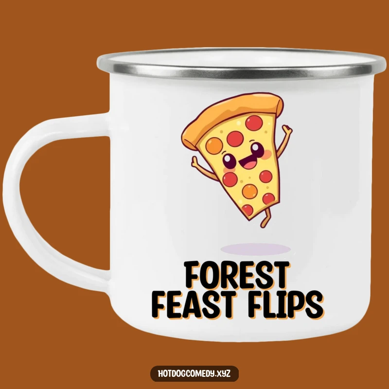 Funny Pizza Cartwheel Enamel Camping Mug - Adventure & Food Fun