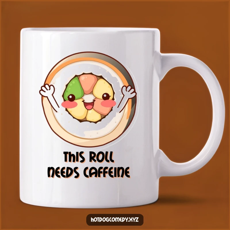 Funny Sushi Roll Mug: Cheerful Waving Foodie Gift for Sushi Lovers