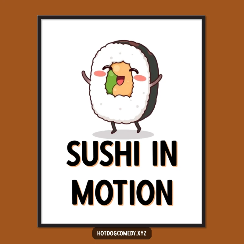 Funny Sushi Digital Art: Printable Dancing Sushi Roll Graphic, Perfect DIY Japanese Gift