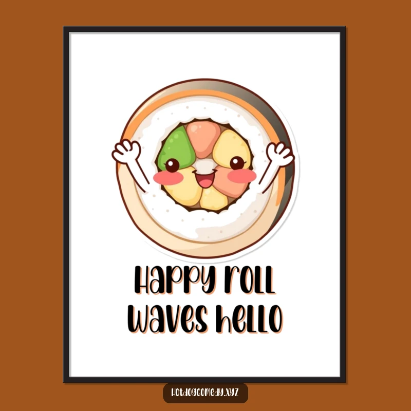 Funny Sushi Roll Art Print: Cheerful Decor for Foodie Spaces
