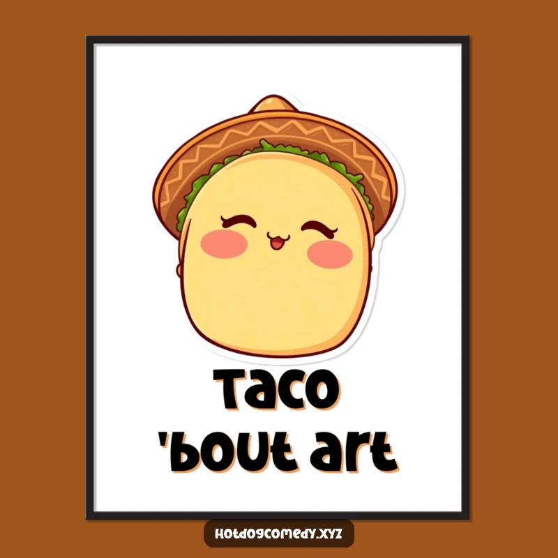 Funny Taco Digital Art: Printable Blushing Winking Taco Graphic, Perfect DIY Funny Gift