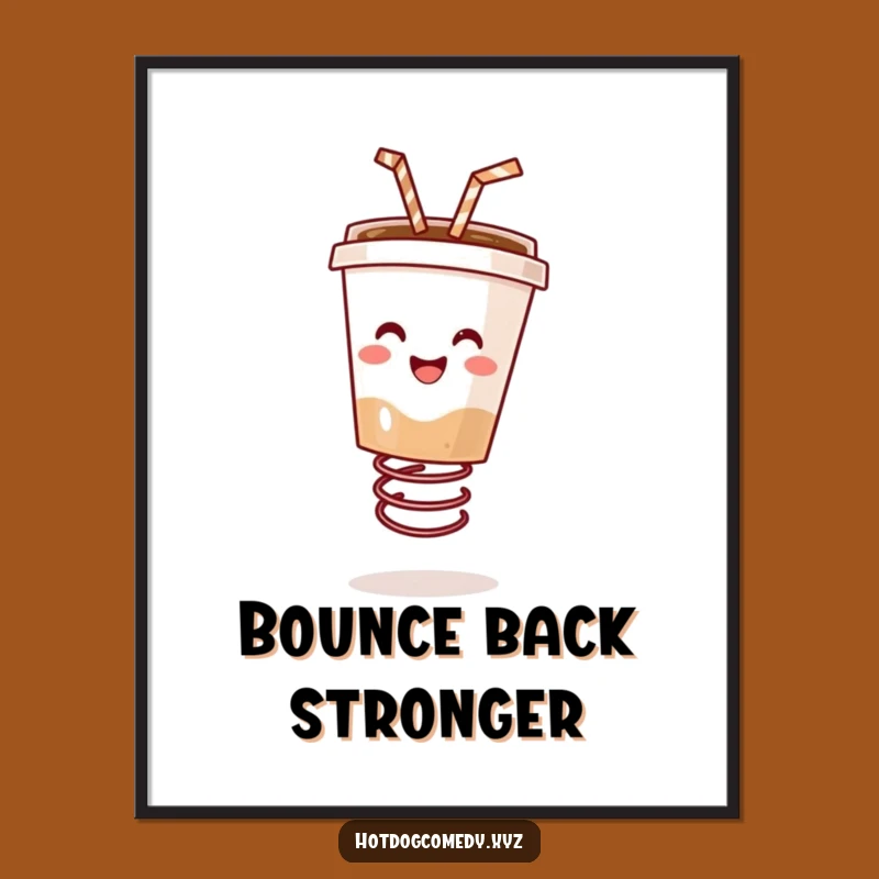 Funny Bouncing Coffee Wall Art - Energetic Drink Poster for Lively Decor