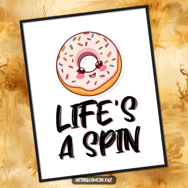 Funny delighted donut with sprinkles doing a little spin on a delightful poster, perfect for a funny gift.