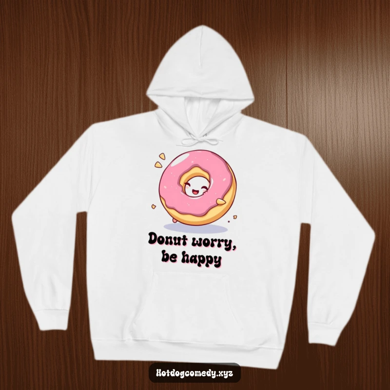 Funny Hoodie: A bubbly, giggling donut character rolls with delight, offering cozy comfort and sweet humor.
