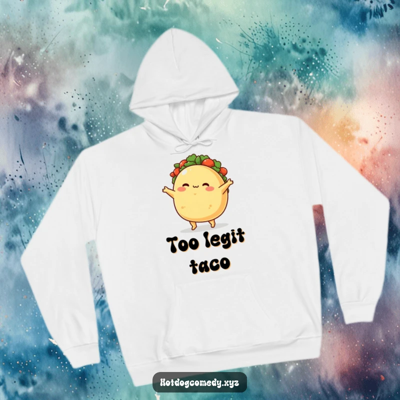 Funny Hoodie: A plump, blushing taco character happily dances a jig, spreading infectious delight and taco-fueled cheer.