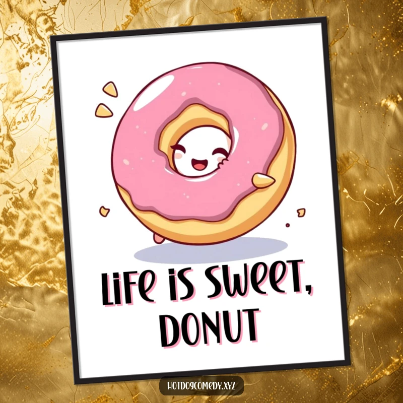 Funny Free Printable Donut Wall Art: A bubbly, giggling donut character rolling playfully, adding a dose of sweet humor.