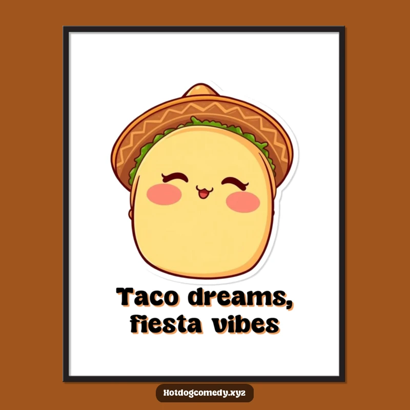 Funny Free Printable Wall Art: Blushing Taco Winking with Sombrero for Fiesta Decor