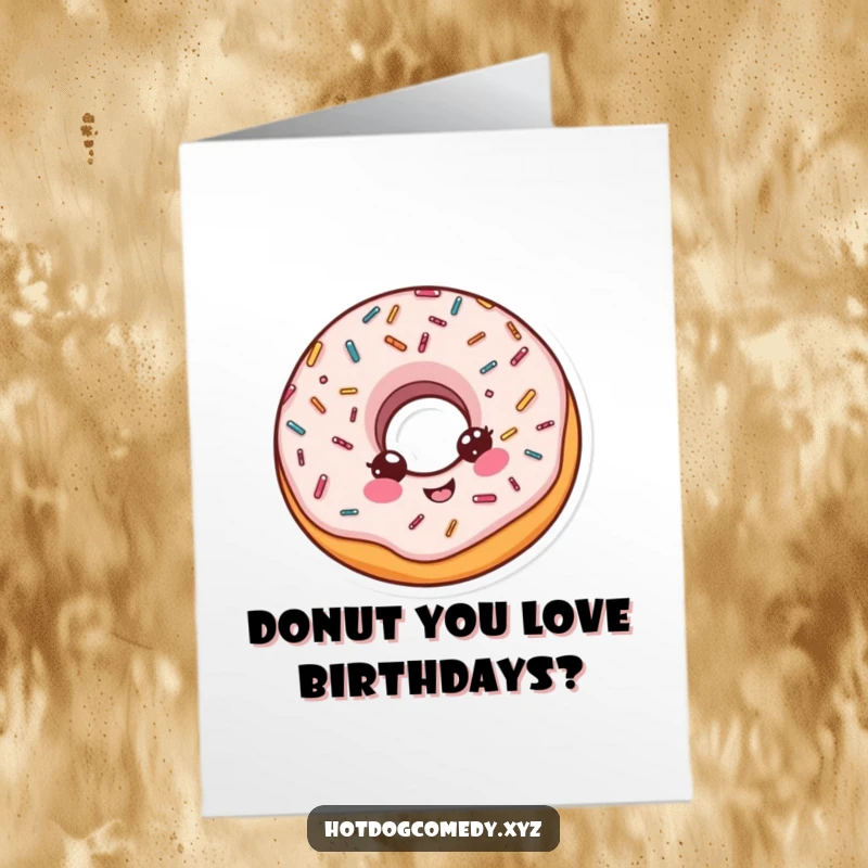 Funny Free Printable Birthday Card: A delighted donut with sprinkles joyfully does a little spin, sending birthday wishes.