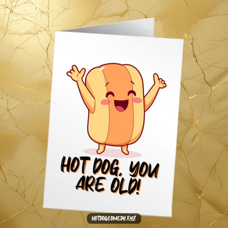 Funny Free Printable Birthday Card: A smiling hot dog with tiny legs dances joyfully, sending birthday cheer.