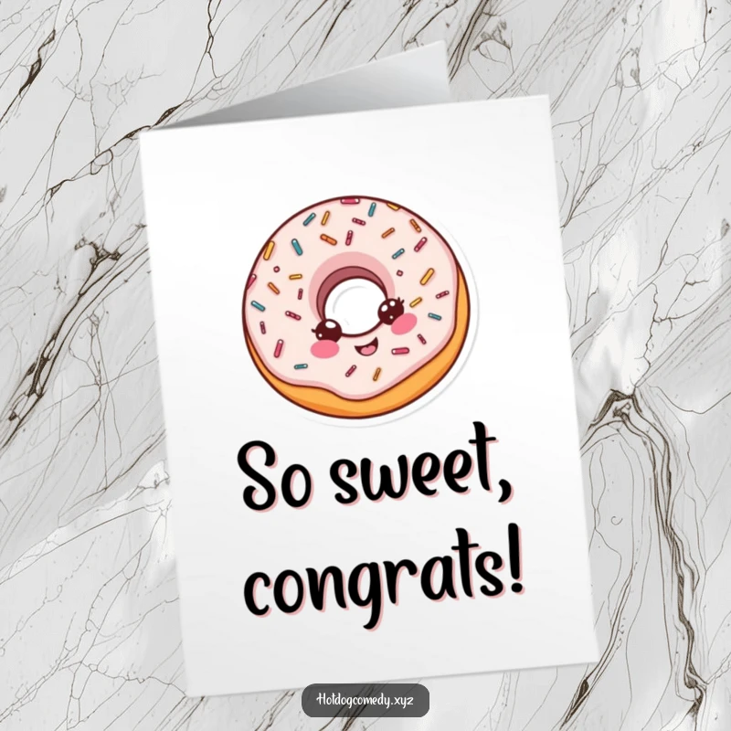 Funny Free Printable Congratulations Card: A delighted donut with sprinkles happily spins around celebrating great news.