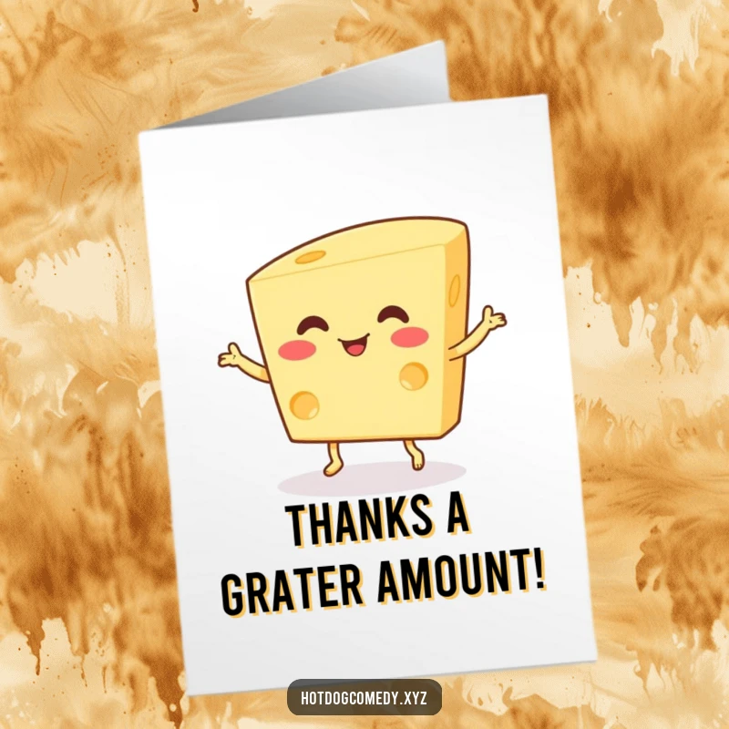 Funny Free Printable Cheese Thank You Card: A wiggling, happy piece of cheese doing a tiny, cheerful dance to express gratitude.