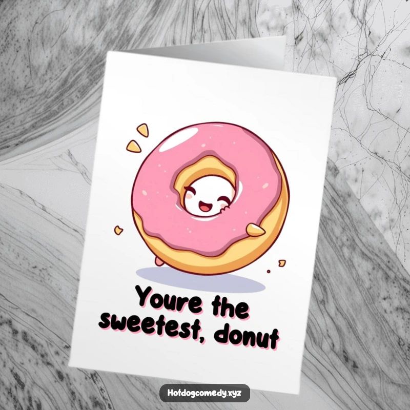 Funny Free Printable Donut Thank You Card: A bubbly, giggling donut character rolling playfully to express sincere thanks.