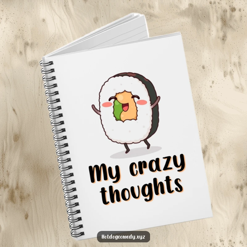 Funny Sushi Notebook: A sushi roll with small feet dances, ideal for jotting down recipes and fun notes.