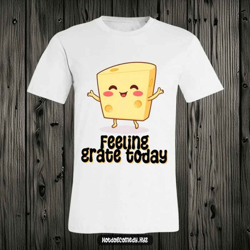 Funny T-Shirt: A happy, wiggling piece of cheese with tiny feet performs a delightful little dance, bringing cheesy joy.