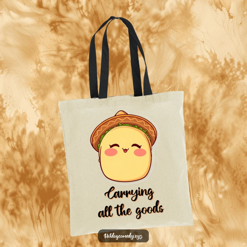 Funny Taco Tote Bag: A blushing taco wearing a sombrero winks, making this bag a fun and functional accessory.